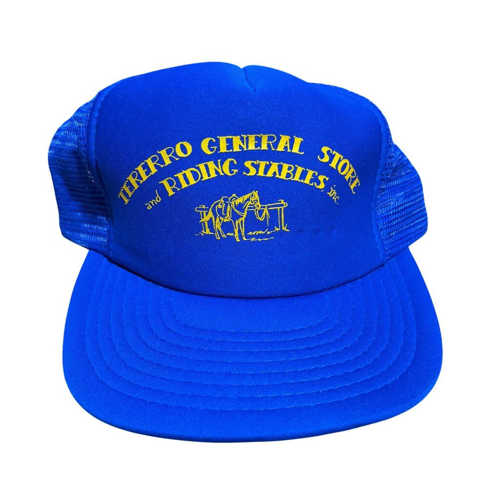 Vintage Tererro General Store Trucker Hat Riding Stables Cap Blue Snapback